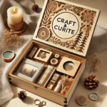 DALL·E 2024-08-28 20.03.20 - A beautifully designed subscription box image for Craft & Curate, featuring a neatly arranged, stylish gift box made of wood, with laser-cut details o